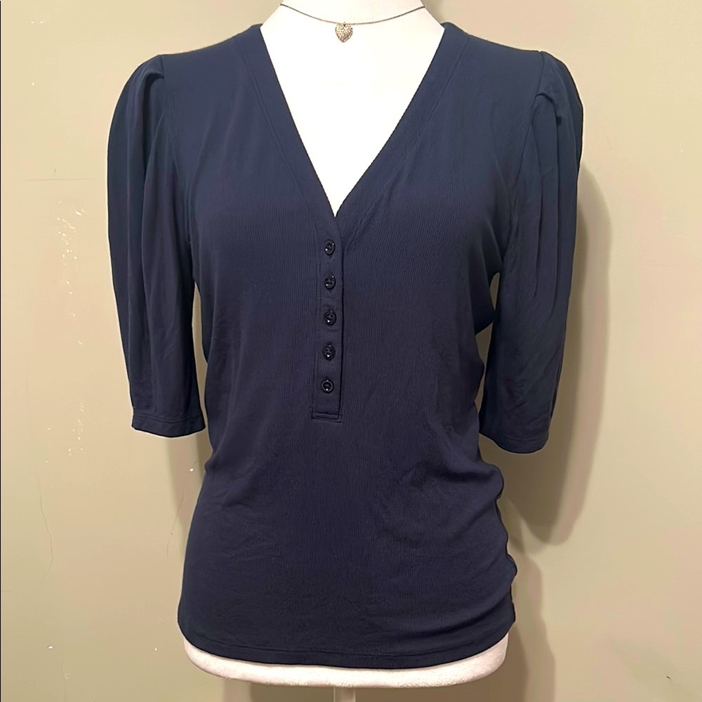 Frame  soft Navy  Blue V-Neck Blouse
